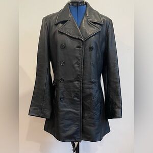 Jones New York Double Breasted Genuine Leather Jacket with Pockets Size Small